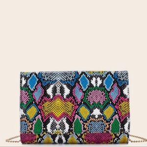 BRAND NEW SNAKESKIN FLAP CLUTCH BAG WITH CHAIN